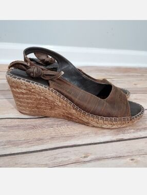 Eric Michael raw silk peep toe espadrilles 38